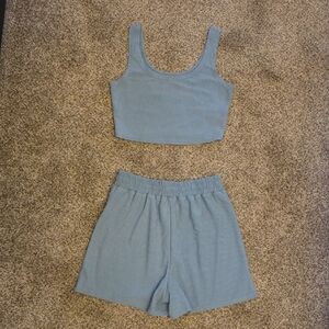 SHEIN Light Blue Ribbed Set